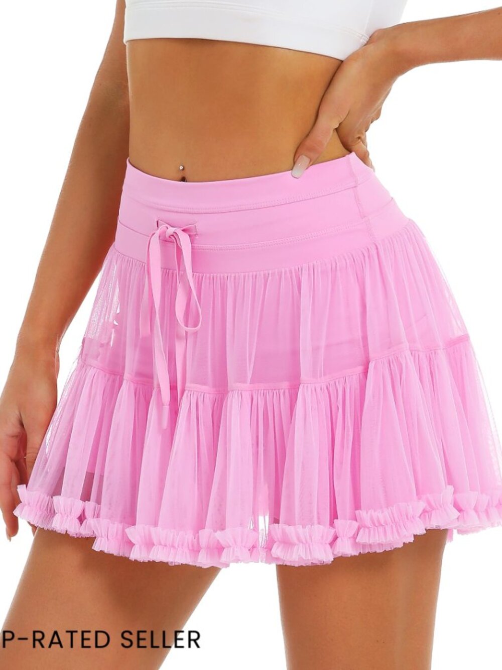 High Waist Athletic Skort with Built-In Shorts Ruffle Hem Flowy Tiered Mini